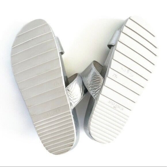 J Slides Edie Sandals Silver Leather Platform Slip On Double Strap in Size 7.5 - Picture 12 of 15